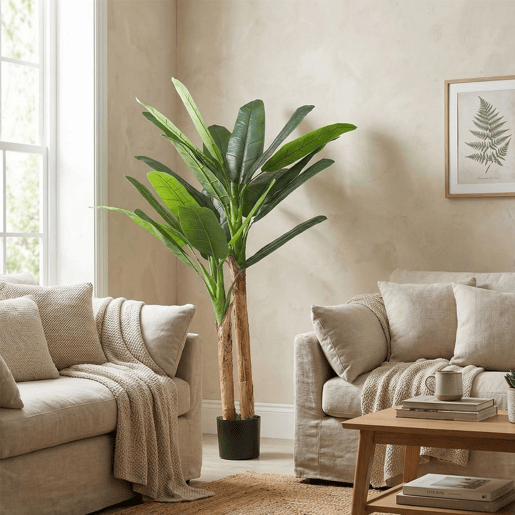 HOMCOM Árvore de Bananeira Artificial 150 cm com Vaso e 2 Troncos para Decoração de Interiores - Sala, Casa ou Escritório - Cor Verde