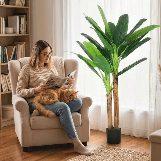 HOMCOM Árvore de Bananeira Artificial 150 cm com Vaso e 2 Troncos para Decoração de Interiores - Sala, Casa ou Escritório - Cor Verde