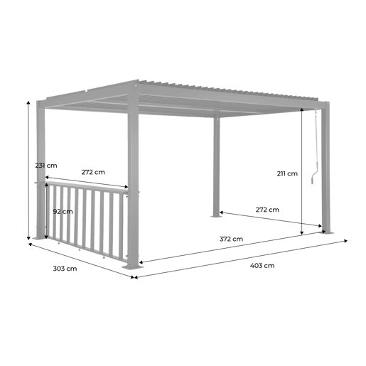 Pérgola bioclimática de alumínio e aço 3x4m + barra 3m Antracite - 392x292x232 cm Pérgola bioclimática de alumínio e aço 3x4m + barra 3m Antracite - 392x292x232 cm