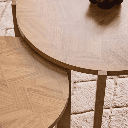 Mesas de encaixe vintage redondas com tampo efeito espinha de peixe Natural - 70x70x42.5 cm