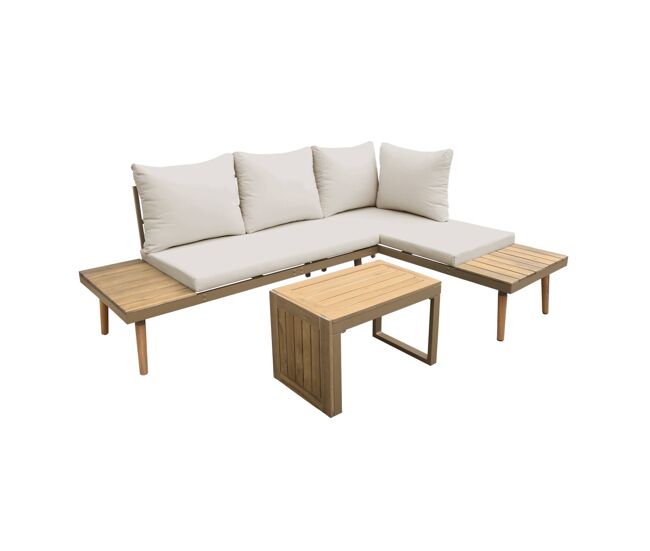 Conjunto de jardín en aluminio y en madera de acacia, 4 plazas marrón - 140x68x65 cm