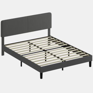 HOMCOM Cama 160x200 cm com Cabeceira Ajustável Estofada em Bombazina Ripas de Madeira Montagem Fácil Cinza Escuro