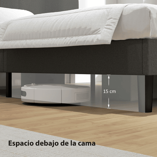 HOMCOM Cama 160x200 cm com Cabeceira Ajustável Estofada em Bombazina Ripas de Madeira Montagem Fácil Cinza Escuro