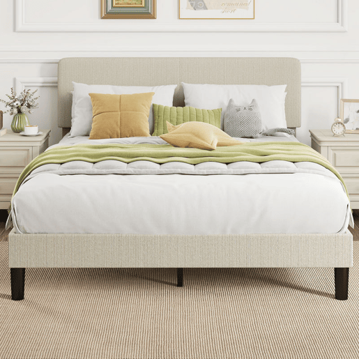 HOMCOM Cama 160x200 cm com Cabeceira Ajustável Estofada em Bombazina Ripas de Madeira Montagem Fácil Cinza Claro