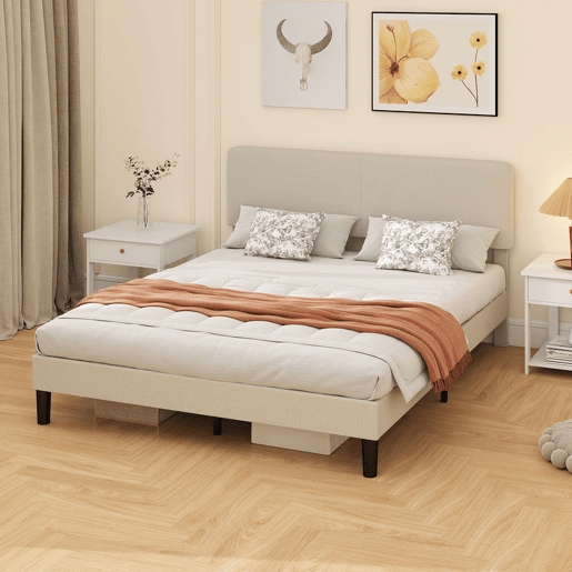 HOMCOM Cama 160x200 cm com Cabeceira Ajustável Estofada em Bombazina Ripas de Madeira Montagem Fácil Cinza Claro