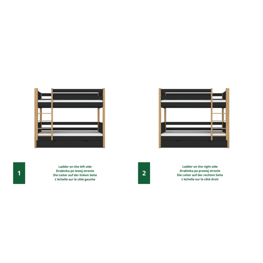 Beliche de madeira com gaveta para colchão N02 preto e carvalho