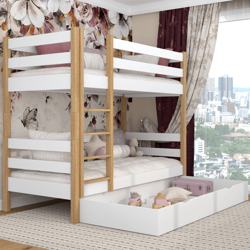 Beliche de madeira com gaveta N01 branco e carvalho