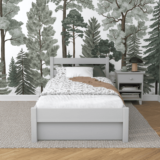Cama individual de madeira com gaveta N01 cinza