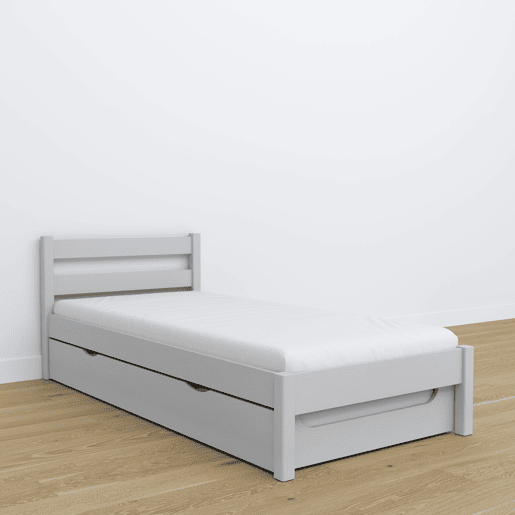Cama individual de madeira com gaveta para colchão N01 cinza