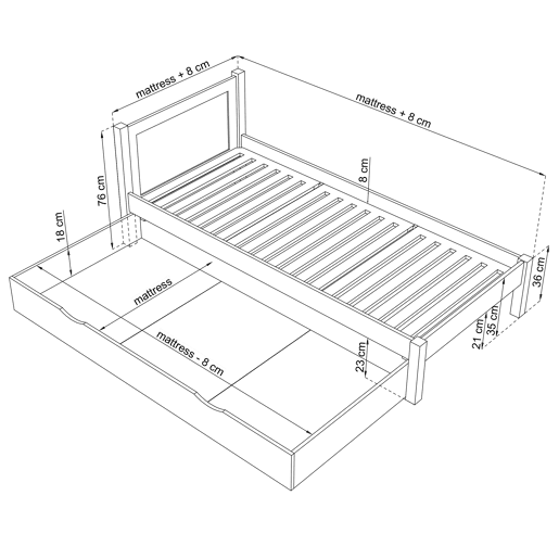 Cama individual de madeira com gaveta N02 branco