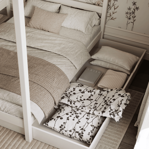 Cama individual de madeira com dossel e gaveta N01 branco Cama individual de madeira com dossel e gaveta N01 branco