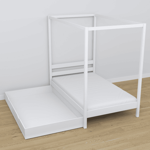 Cama individual de madeira com dossel e gaveta N01 branco Cama individual de madeira com dossel e gaveta N01 branco