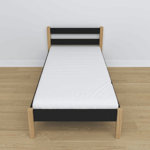 Cama individual de madeira N01 preto e carvalho