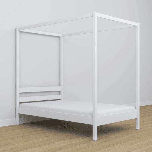 Cama individual de madeira com dossel N01 branco Cama individual de madeira com dossel N01 branco