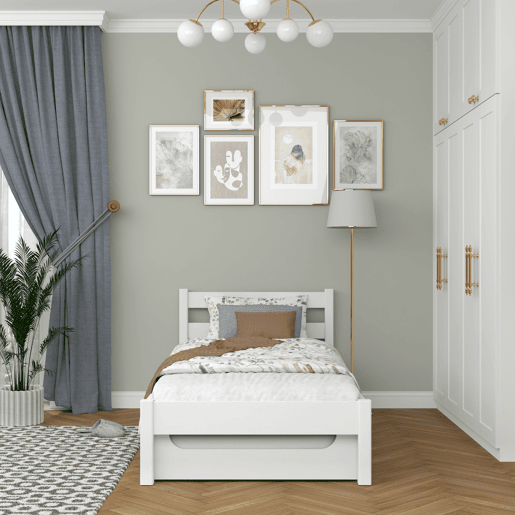 Cama individual de madeira com gaveta para colchão N01 branco