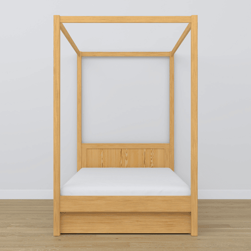 Cama individual de madeira com dossel e gaveta N02 pinho natural