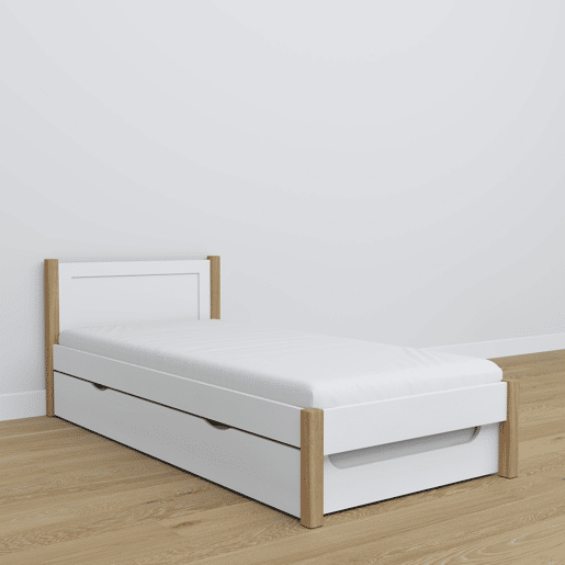 Cama individual com gaveta para colchão N02 branco e carvalho