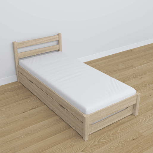 Cama individual de carvalho com gaveta para colchão N01 carvalho branqueado