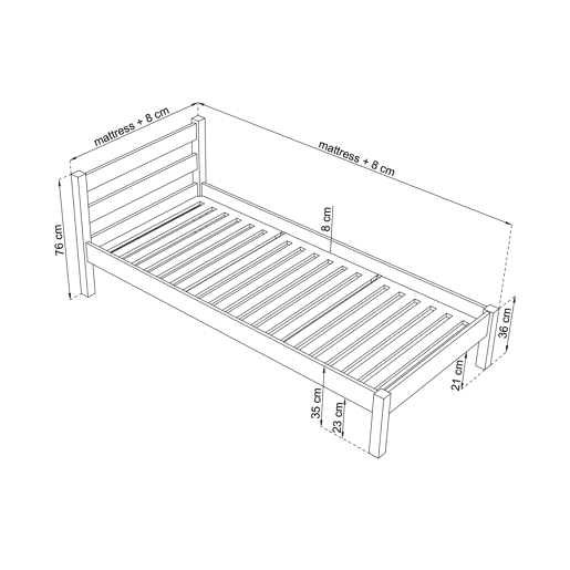Cama individual de madeira N01 branco e carvalho