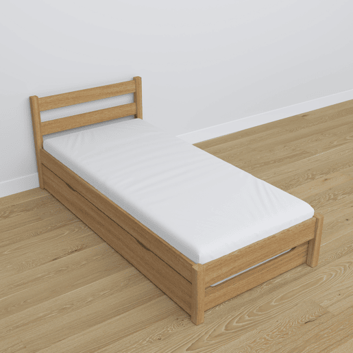 Cama individual de carvalho com gaveta para colchão N01 carvalho natural