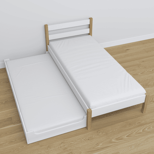 Cama individual de madeira com gaveta para colchão N01 branco e carvalho