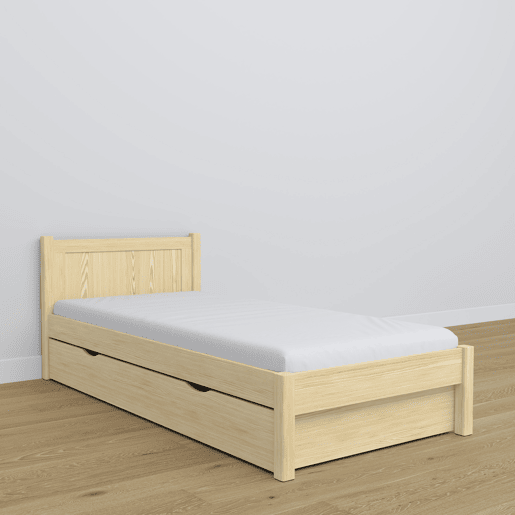 Cama individual de madeira com gaveta N02 pinho incolor