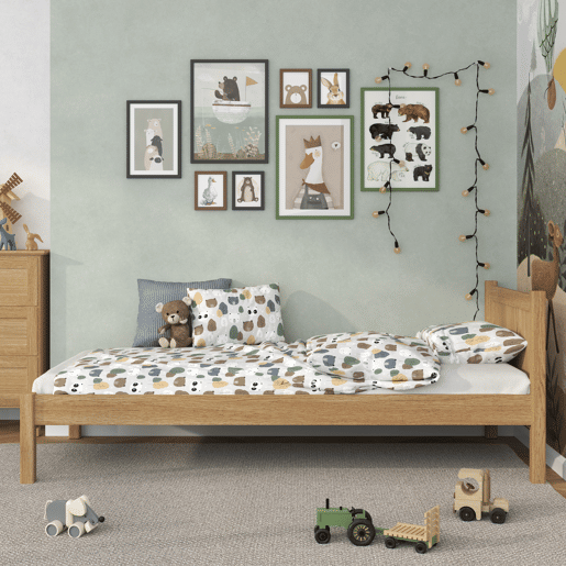 Cama individual de carvalho N02 carvalho natural