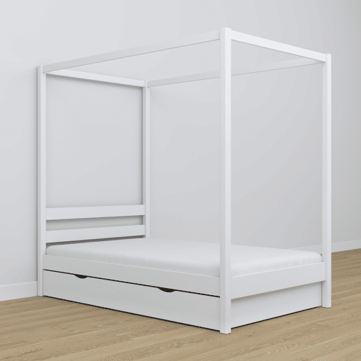 Cama individual de madeira com dossel e gaveta N01 branco Cama individual de madeira com dossel e gaveta N01 branco