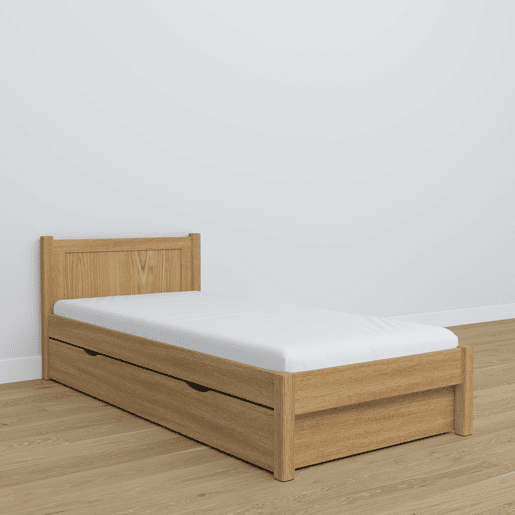 Cama individual de carvalho com gaveta N02 carvalho natural