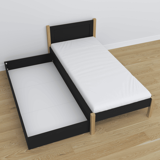 Cama individual de madeira com gaveta N02 preto e carvalho