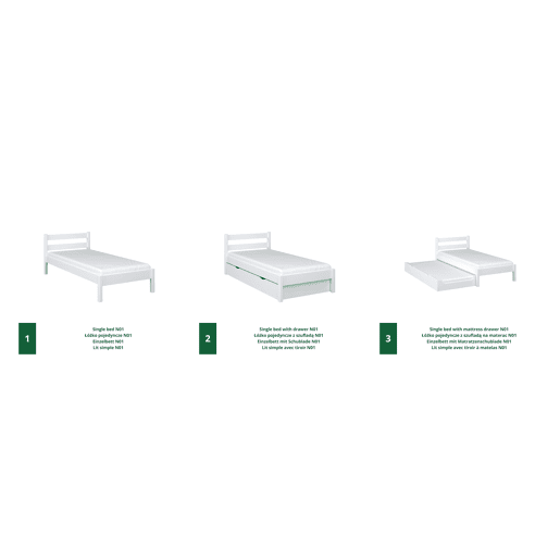 Cama individual de madeira N01 branco Cama individual de madeira N01 branco