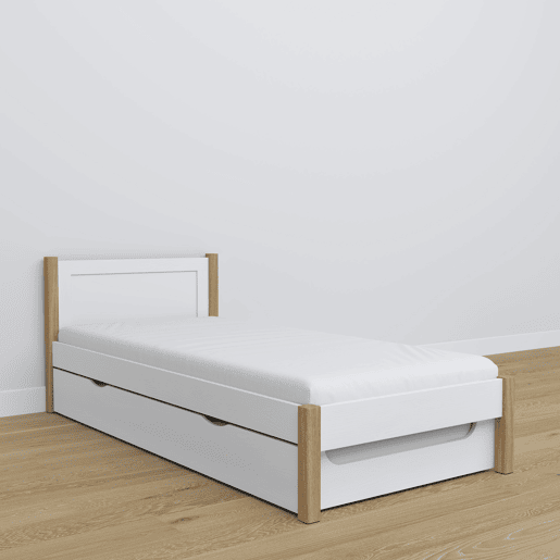 Cama individual com gaveta para colchão N02 branco e carvalho