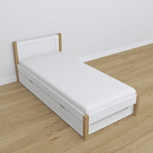 Cama individual com gaveta para colchão N02 branco e carvalho