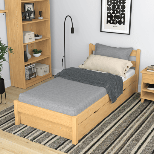Cama individual de madeira com gaveta N01 pinho natural