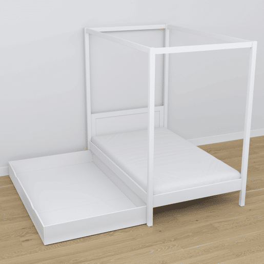 Cama individual de madeira com dossel e gaveta N02 branco Cama individual de madeira com dossel e gaveta N02 branco