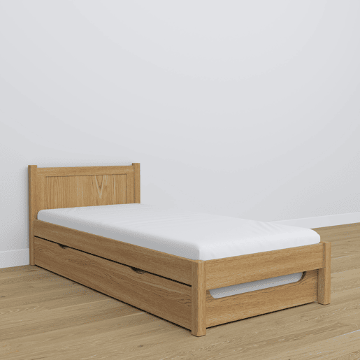 Cama individual de carvalho com gaveta para colchão N02 carvalho natural