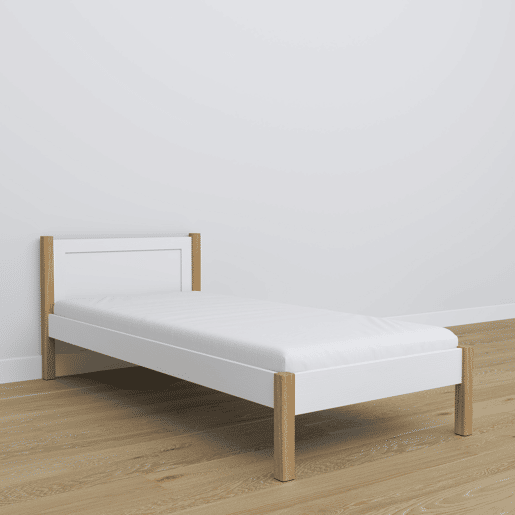 Cama individual de madeira N02 branco e carvalho Cama individual de madeira N02 branco e carvalho