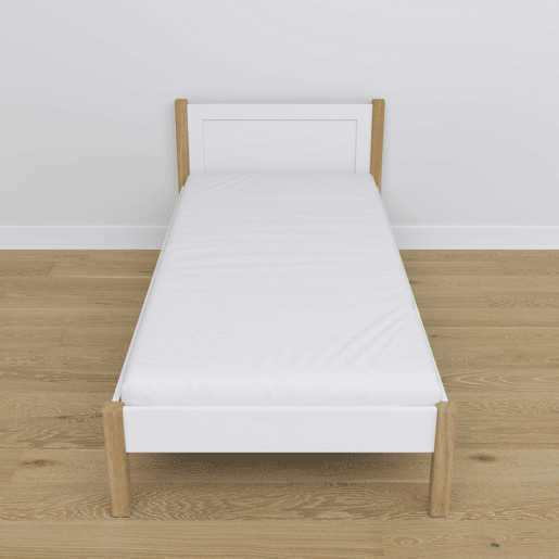 Cama individual de madeira N02 branco e carvalho Cama individual de madeira N02 branco e carvalho