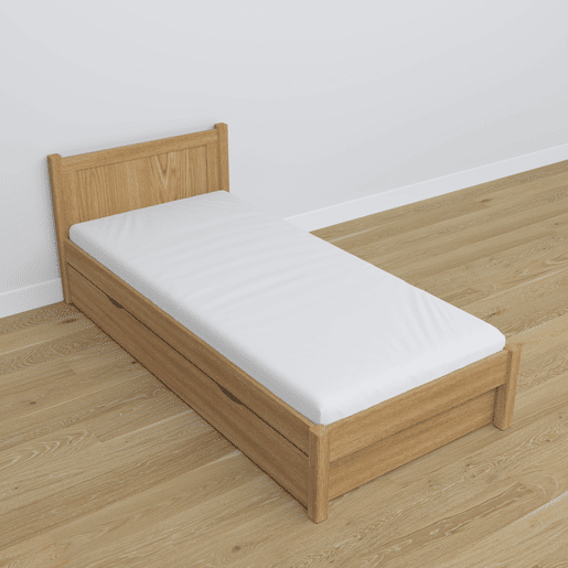 Cama individual de carvalho com gaveta N02 carvalho natural