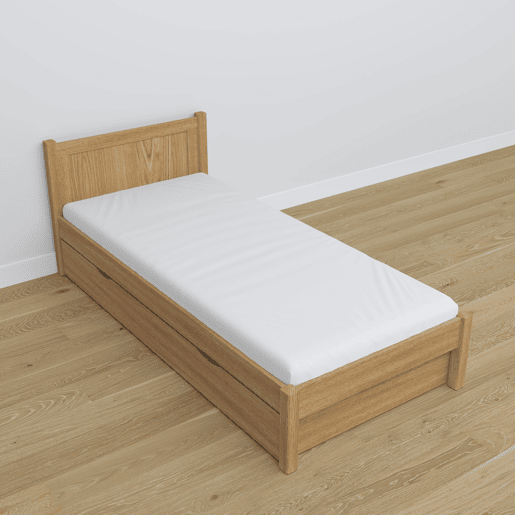Cama individual de carvalho com gaveta N02 carvalho natural