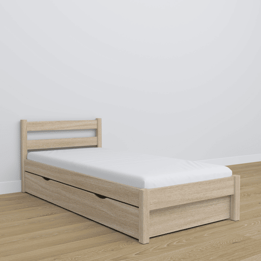 Cama individual de carvalho com gaveta N01 carvalho branqueado