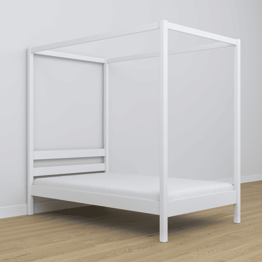 Cama individual de madeira com dossel N01 branco Cama individual de madeira com dossel N01 branco