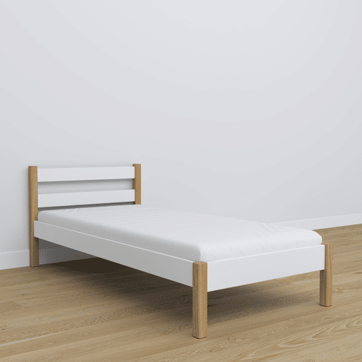 Cama individual de madeira N01 branco e carvalho Cama individual de madeira N01 branco e carvalho