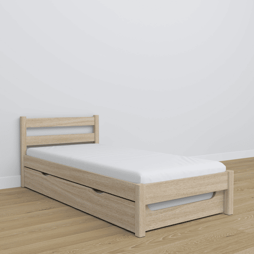 Cama individual de carvalho com gaveta para colchão N01 carvalho branqueado