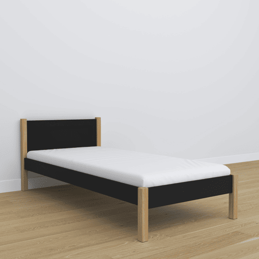 Cama individual de madeira N02 preto e carvalho Cama individual de madeira N02 preto e carvalho