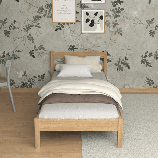 Cama individual de carvalho N01 carvalho natural
