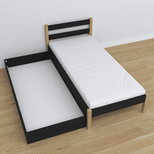 Cama individual de madeira com gaveta N01 preto e carvalho