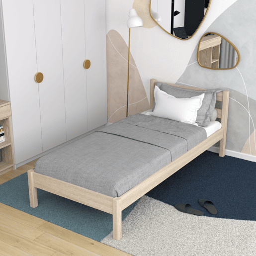 Cama individual de carvalho N01 carvalho branqueado