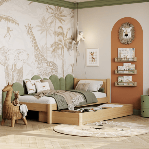 Cama individual de madeira com gaveta N02 pinho natural