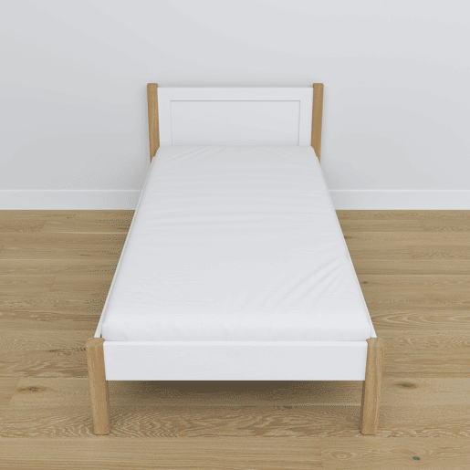 Cama individual de madeira N02 branco e carvalho